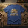 Funny "DAM IT." t-shirt design featuring a beaver wearing a hard hat and building a dam, with construction humor text