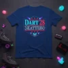 Dart '28 Skattebo text and retro graphics on a navy blue t-shirt