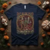 Day of the Dead Celebration of Life t-shirt featuring dancing skeleton couple in traditional attire