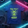 Deal With It Goat T-Shirt featuring a neon-style graphic of a goat wearing sunglasses and the text "Deal With It