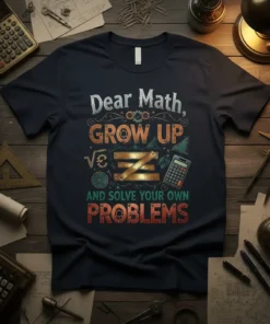 Dear Math, GROW UP text design featuring stylish typography on quality t-shirt