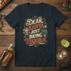 Dear Santa Just Bring Tequila Christmas T-Shirt with festive skull graphic and agave plant