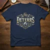 DETERRS vintage heart graphic t-shirt with anatomical heart and ornate border, navy blue tee