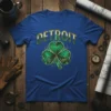 Detroit Shamrock T-Shirt design featuring bold "DETROIT" text above a detailed green shamrock graphic with metallic accents