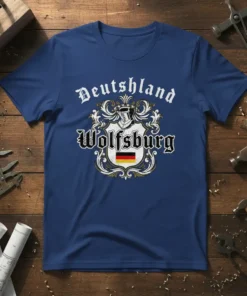 Deutschland Wolfsburg crest t-shirt with German flag and gothic-style text