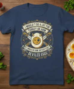 T-shirt design with the quote "I wouldn't do a lot for turkey or ham but I would do some sketchy