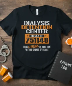 Dialysis Detention Center Inmate 751148 Doing 4 Hours of Hard Time T-Shirt with humorous jail inmate design