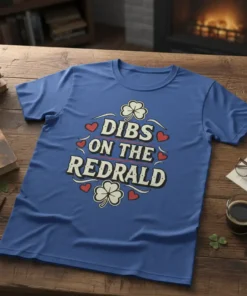 Dibs on the Redrald St. Patrick's Day T-Shirt featuring shamrocks and hearts with bold lettering