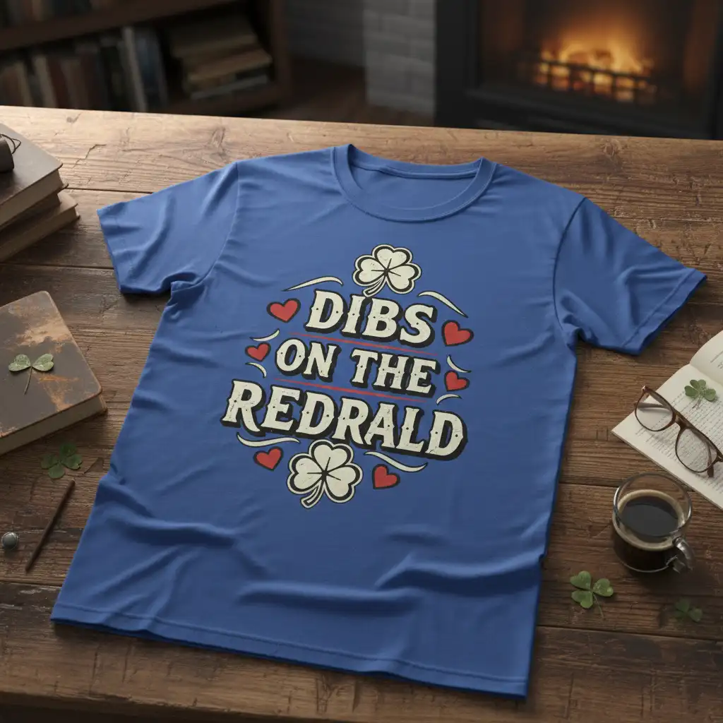 Dibs on the Redrald bold text design with shamrocks and hearts for St. Patrick's Day celebrations