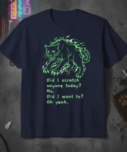 Did I scratch anyone today? No. Did I want to? Oh yeah. quote with a neon green outline of a