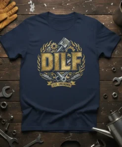 DILF Est. Unknown vintage mechanic t-shirt design with piston, gears, and wrenches