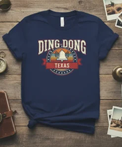 Ding Dong Texas retro vintage t-shirt design with a bell graphic and distressed lettering