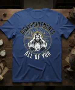 Disappointments All Of You Jesus T-Shirt with distressed halo graphic and bold text