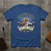 Jesus Christ graphic with "Disappointments All Of You" text on a blue t-shirt, featuring sunburst and eyes design