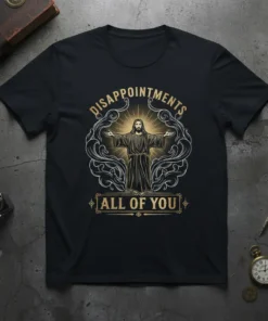 Disappointments All Of You Jesus T-Shirt featuring Jesus with open arms and ornate framing