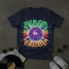 Disco Daddy t-shirt design with neon green text and a purple disco ball on a navy shirt