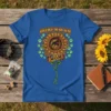 Doberman Mom Sunflower T-Shirt with Doberman silhouette, paw prints, and floral design
