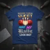 Funny "Does This Short Make My Balls Look Big?" bowling t-shirt with graphic of bowling balls and pins