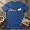 Dog Lover T-Shirt with golden retriever, paw print, and hearts in glittery gold text