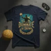 Dominate or Drown text with a water polo player graphic on a dark t-shirt