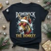 Dominick The Donkey Christmas T-Shirt with a geometric donkey wearing a Santa hat and sunglasses