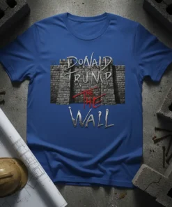 Donald Trump The Wall t-shirt design featuring a brick wall graphic with bold lettering