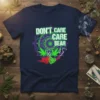Don't Care Care Care Bear quote with cannabis leaves and psychedelic mandala on a navy t-shirt