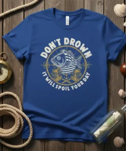 Don't Drown It Will Spoil Your Day nautical fishing quote t-shirt with a cartoon fish and diving helmets