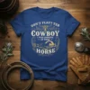 Don't Flatter Cowboy I Was Looking At Your Horse t-shirt with a vintage western design featuring a bull skull and