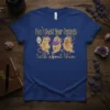 Ghost graphic t-shirt with text "Don't Ghost Your Feelings talk about them" in gold font, featuring cute ghosts and a