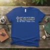 Christian t-shirt with "DON'T JUST GO TO CHURCH. BE THE CHURCH. Do. Give. Teach. Love." quote and Celtic cross graphic