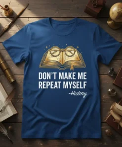 DON'T MAKE ME REPEAT MYSELF History detailed graphic design printed on comfortable cotton t-shirt