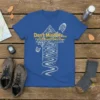 Blue t-shirt with "Don't Mind Me... I'm Just Getting My Steps" text and a mountain trail graphic