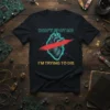 Black t-shirt with "Don't Spot Me I'm Trying To Die" text and a stylized anatomical heart graphic