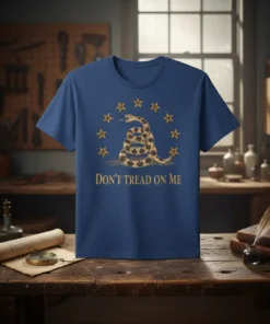 Don't Tread On Me Gadsden Flag t-shirt featuring a coiled snake and stars design