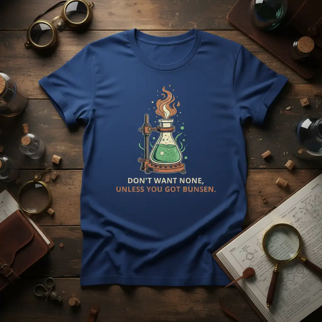 Humorous science quote DON'T WANT NONE, UNLESS YOU GOT BUNSEN. with a bubbling flask graphic
