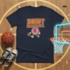Donut Basketball T-Shirt featuring a cartoon donut dribbling a basketball, with "Donut Basketball" text above
