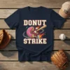 Donut Strike baseball design with a donut batting a baseball, text 'DONUT STRIKE' in vintage font