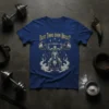 Dost Thou Even Hoist? text above knight lifting barbell on blue t-shirt, gym fitness design
