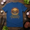 Double Double Cheeseburger graphic tee with a fiery, monstrous burger design and crossed spatulas