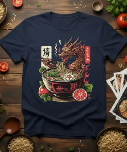 Dragon Eating Ramen T-Shirt creative graphic design printed on comfortable cotton t-shirt