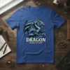 DRAGON FLIGHT OF FURY text on a blue t-shirt with a detailed blue and black dragon graphic