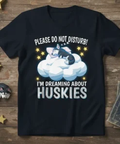 I'M DREAMING ABOUT HUSKIES creative graphic design printed on comfortable cotton t-shirt