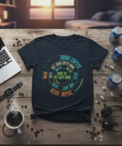 DRINK COFFEE. WAKE UP. text design featuring bold typography on quality t-shirt