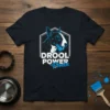 Bull terrier dog design with "Drool Power Power" text, featuring a blue and white bull terrier head inside a hexagonal