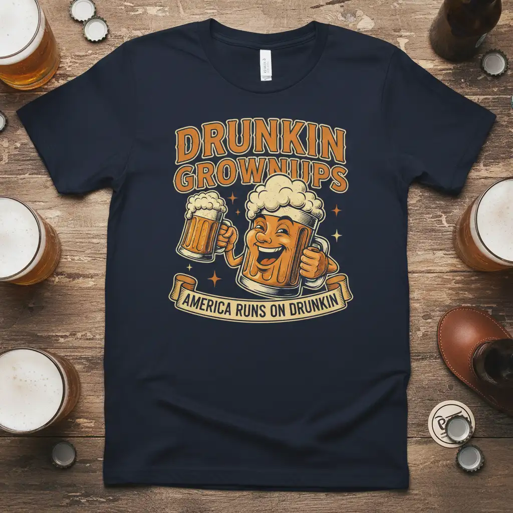 Drunkin Grownups America Runs On Drunkin humorous beer quote graphic tee design