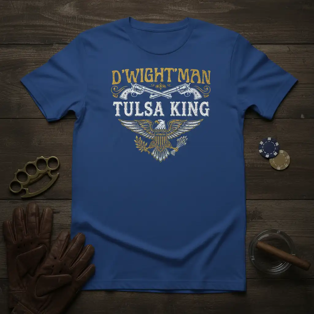 D'Wight'Man Tulsa King quote t-shirt with crossed revolvers and eagle graphic design
