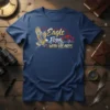 Eagle Flying With Hearts T-Shirt with golden eagle graphic and red heart outlines