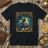 Easily Distracted by Cats and Side Quests t-shirt design featuring a dragon, cats, and a fantasy landscape
