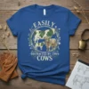 Easily Distracted By Cows Cows t-shirt with cow and calf graphics surrounded by floral elements